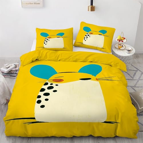 YZQGLHP Maus Bettwäsche 220x240 Gelb, Wendebettwäsche & Zimmer Deko, Weiche Microfaser Bettbezug Set 2 Teilig, 2 Kissenbezug 80x80, mit Reißverschluss