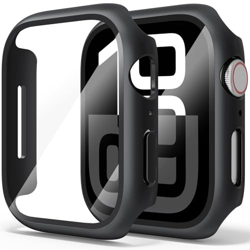 2 Pack Hard Protective Case Screen Protector Compatible with Apple Watch Series 10 46mm, Anti-Drop Ultra-thin Full Coverage PC Cover for iWatch(Black/Black,46mm for Apple Watch 10)