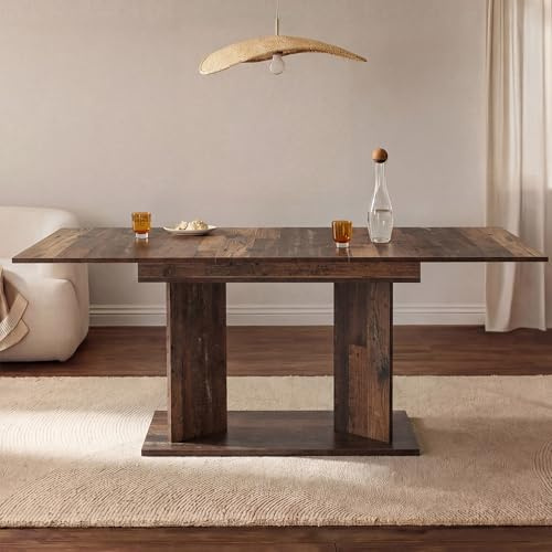 B&D home Esstisch Vivian, ausziehbar 120-160x80 cm 4-6 Personen Küchentisch Holztisch mit Säule für Esszimmer, Küche, skandinavisch modern Design, Texas-Eiche, 11201-VE-EITE