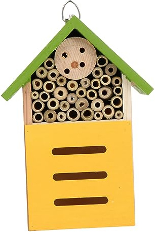 YARNOW Hängende Bienenhütte Aus Holz Dekoratives Haus Für Garten Bemaltes Insektenhaus Mit Aufhängehaken Für Wand Rahmen Oder Baum