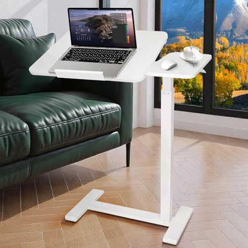 Laptoptisch höhenverstellbar 75-115cm, Computertisch höhenverstellbar mit Rollen, drehbarer Laptopständer mit Rollen mobiles Stehpult Überbett-Tisch, Überbett pflegetisch, beistelltisch für Wohnzimmer