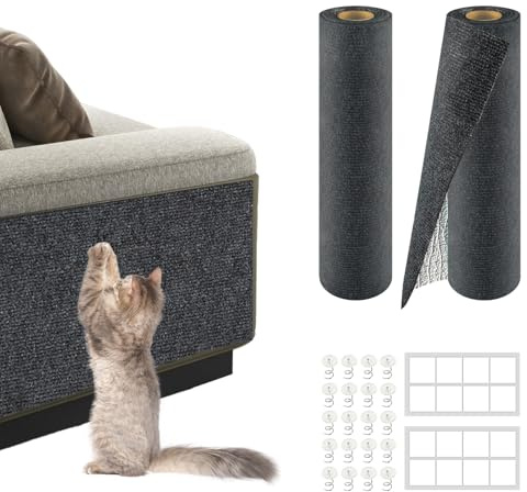 2Pack Total 78.7x15.8 Cat Scratch Mat for Cat Couch Furniture and Wall Protector | Trimmable Self-Adhesive Carpet Climb Cat Scratcher for Covering Cat Tower and Replacement Pads (Dark Grey)