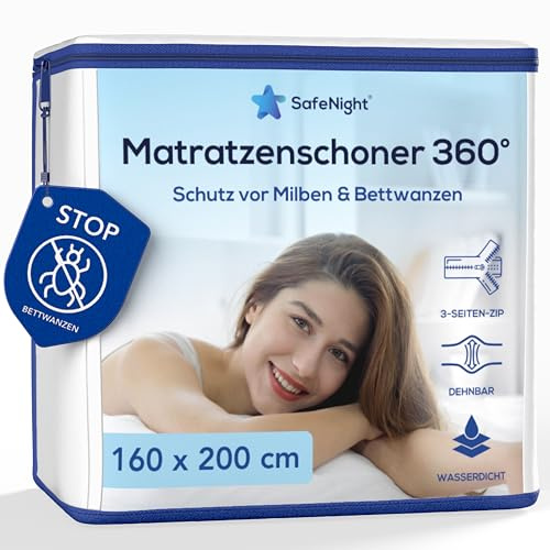 Housse de Matelas Anti punaises de lit - 160x200cm - Alèse intégrale imperméable - Protège Matelas Efficace Contre nuisibles et acariens - Surface en Coton Doux - Epaisseur Extensible 19 à 35cm