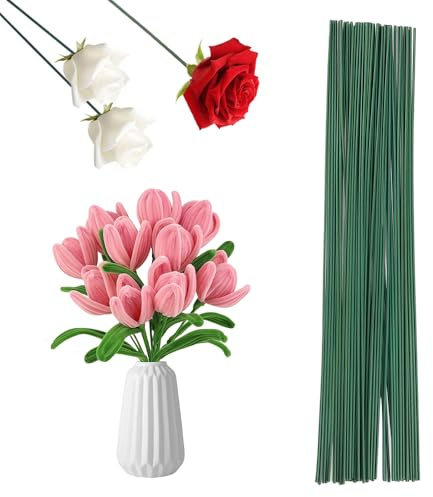 100 Stück Blumendraht Grün Blumenstieldraht, 30 cm Länge Floristendraht