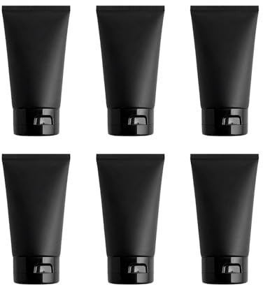 UPSTORE Lot de 6 flacons de voyage en plastique noir rechargeables étanches avec bouchon à rabat pour shampooing, lotion, articles de toilette, cosmétiques, échantillons, noir, 5.1 Ounces, Tendance