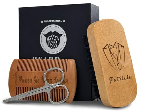 Personalisiertes Bartbürste Bartkamm für Männer Personalisierbar Text Name Natürliche Wildschweinborsten Bart Bürste Doppel Kamm aus Birnenholz Geschenk für Papa Trauzeugen Freund (bartbürste männer)