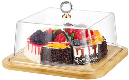 MALUGOGO Dessert Display Tray Wooden Cake Preservation Plate Acrylic Lid Delicate Simple Design Fine Workmanship Household Plate for Cake Party Supplies