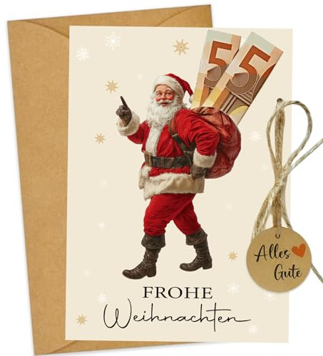 JOYEASE 6er Geldgeschenk Weihnachten, A6 Weihnachtskarte Geldgeschenk Verpackung mit Umschlägen, Lustige Geldkarte Weihnachten für Geld & Gutschein