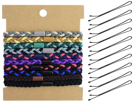 10 gomas elásticas para el pelo de nailon, goma pelo original, lazos para el cabello trenzados, con 10 mini horquillas, para hombre y mujer, multicolores, para fitness, correr, caminar
