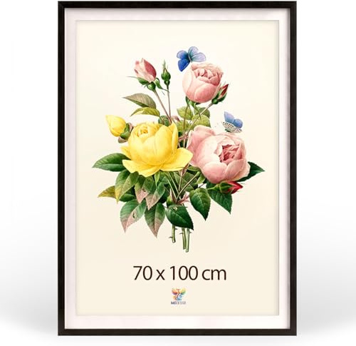 MG Design Bilderrahmen 70 x 100 cm – Posterrahmen mit Schwarz Hochprofil-Holzrahmen und bruchsicherem Acrylglas, mit Passepartout, Hoch & Quer mit verstärkter Wandaufhängung