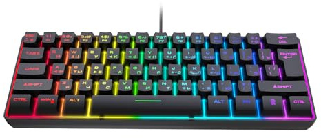 Tosuny Clavier de Jeu Mécanique 60% Mini Clavier Filaire USB 61 Touches avec Rétroéclairage RVB, échangeable à Chaud, Touches Complètes sans Conflit, Double Langue Russe (Black)