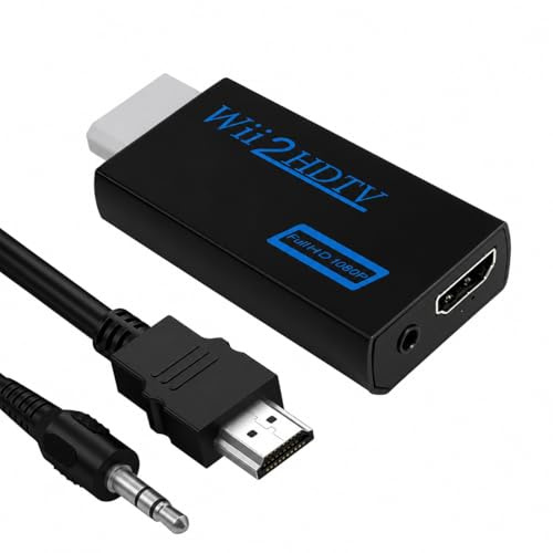 Adaptateur Wii HDMI, Adaptateur Peritel HDMI avec Câble HDMI de 1 m et Câble Audio 3,5 mm de 1 m, Convertisseur 1080p Compatible avec Tous les Modes d'Affichage pour Console Wii, Projecteur, TV