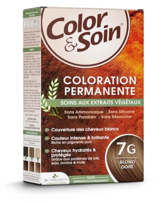 Les 3 Chênes Color & Care 7G - guldblond - permanent hårfärg för kvinnor utan ammoniak - naturlig vård för långvarig glans - täcker 100 % vitt hår