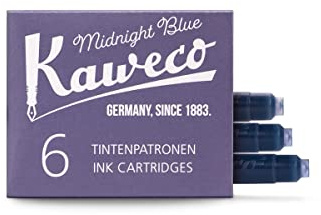 Kaweco Fountain Pen Ink Cartridges Midnight Blue Pack of 6 | Premium Ink with Short Standard Cartridges in Blue | Vegan Cruelty Free Water Soluble Calligraphy Lettering Writing