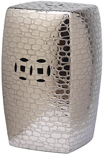 Safavieh Jasmine Glazed Ceramic Decorative Garden Stool, Silver