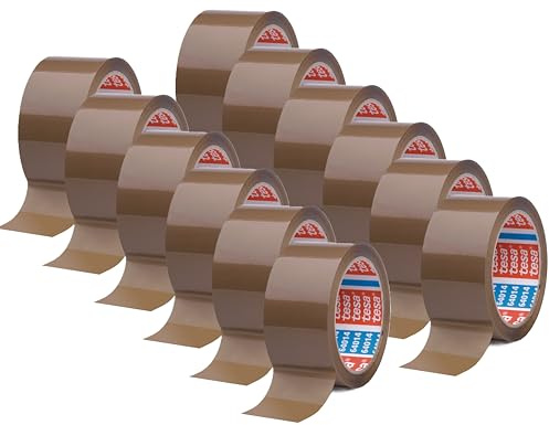 tesa tesapack 64014 - Geräuscharmes 66 m Paketklebeband zum Verpacken von Paketen und Versandschachteln - braun - (12 Rollen, Single)