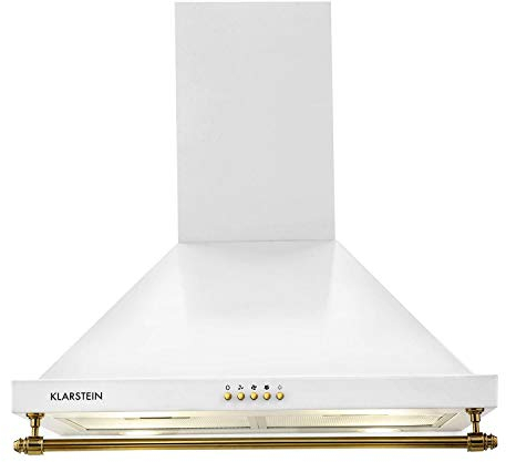 Klarstein Mb - Cappa Aspirante, Cappa Cucina a Parete, Aspirazione e Circolazione d'aria, Cappa con 3 Livelli, 610 m³/h, Filtro in Alluminio, Bianco, 60 cm