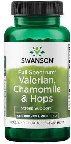 Swanson Valerian, Chamomile & Hops - Full Spectrum Herbal Supplement Promoting Relaxation & Comfort - Natural Formula Supporting Mind & Body Wellness - (60 Capsules)
