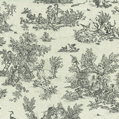 Textiles français Baumwollstoff - Toile de Jouy | La Vie Rustique - Anthrazitgrau (Grundfarbe: Leinenoptik) | 100% Baumwolle | Stoffbreite: 155 cm (Pro Laufmeter)*