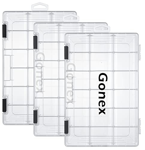 Gonex Fishing Lure Tackle Box, 3 Packs 18 Grids with Adjustable Dividers Transparent Plastic Box 3600 Storage Organizer Box for Fishing Lure Bait Hook Jewelry Craft Beads Earring Container