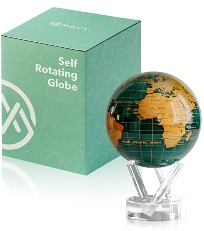 MOVA Globe - Verde Esmeralda y Clásico Dorado (4,5) | Movimiento Solar | Sin pilas | Regalo para escritorio, casa u oficina