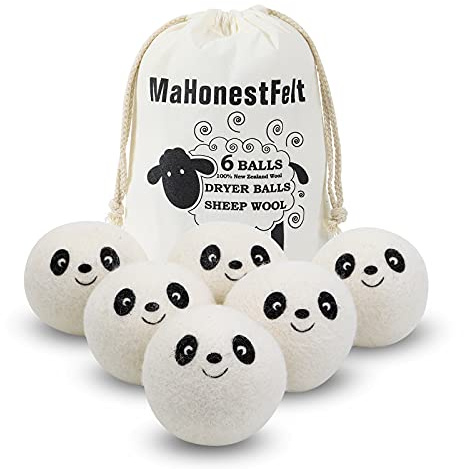 Wool Dryer Balls - Natural Fabric Softener, Reusable, Reduces Clothing Wrinkles and Saves Drying Time. Handmade Fair Trade No Lint Fabric Softener White (Pack of 6)