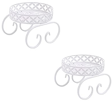 NAQ Blumenhocker Metall Blumenständer Blume Pflanze Topf Stehen Retro-Design Rund Pflanzentisch Schmiedeeisen-Blumentopfständer Gartenregal Blumentopf Hocker für Innen-Balkon Outdoor (2pc-weiß)
