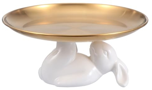 Happyyami Ceramic Bunny Cake Stand Easter Decorations Bunny Candy Dish Dessert Tray Rabbit Serving Plate Food Server Key Holder for Cake Candy Cupcake Cookies Fruit 7.5Inch