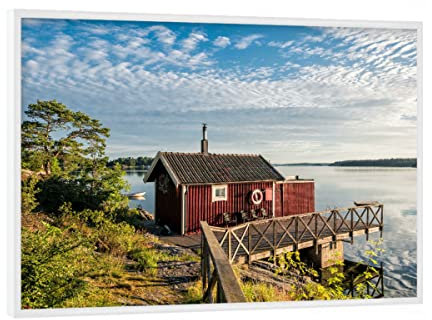 artboxONE Poster mit weißem Rahmen 18x13 cm Natur Rote Holzhütte - Bild schären holzhaus Insel