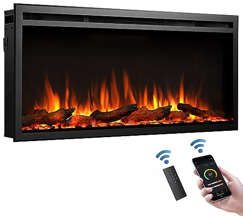 BALDERIA Atalanta 40 Elektrokamin, Schwarz | Elektrischer Einbaukamin mit Heizung 1000/2000 W, realistischer 3D-Flammeneffekt, integrierte Knisterfunktion, Fernbedienung