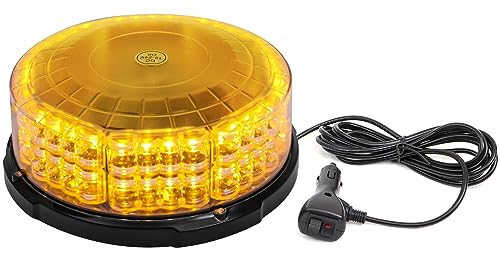 ROUTEKING 64 LED Rundumleuchte - 12/24V Gelb Warnleuchte led magnet, 12 Blitzmuster IP65 Warnblinkleuchte Blitzlicht Auto LKW KFZ Dach Stroboskop Lamp (Orange)