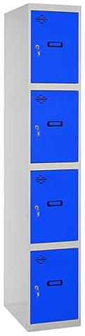 Simon Rack Casier Vestiaire Metallique, 4 Portes, Comprend la Clé, 1800x300x500 mm, Gris/Bleu - Simonlocker