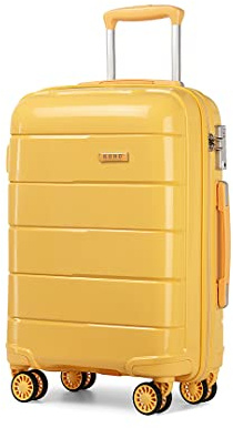 KONO Leichter Polypropylen Zwillingsrollen Koffer Trolley Reisekoffer mit TSA Schloß und YKK Reißverlüsse (Gelb, M (55cm - 38L))