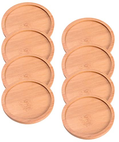 Happyyami 8stücke Teiliges Bambus-pflanzentablett Runde Blumentopf-untersetzer Mit Erhöhtem Rand Für Wasserablauf Für Innen Und Außenbereiche Lebensmittelechtes Material Langlebig Und