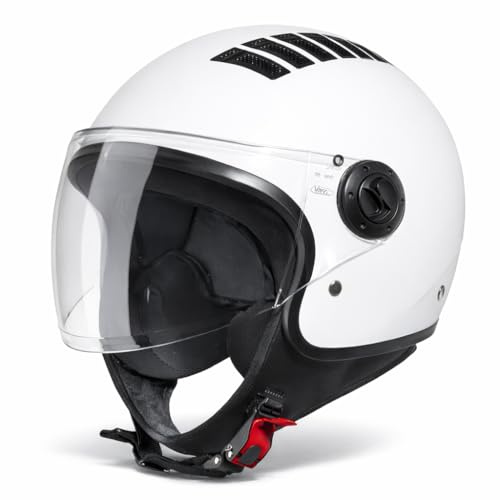 VINZ Como Jethelm mit Visier ECE 22.06 Zertifiziert | Roller Helm Mopedhelm Für Motoroller & Vespa | Herren & Damen | Motorradhelm in XS-XL | Erhältlich in 4 Farben