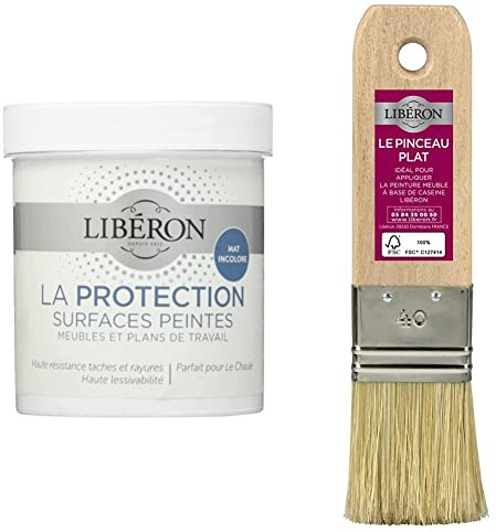 LIBERON Protection Surfaces peintes, Incolore Mat, 500ml & Pinceau Plat 40mm
