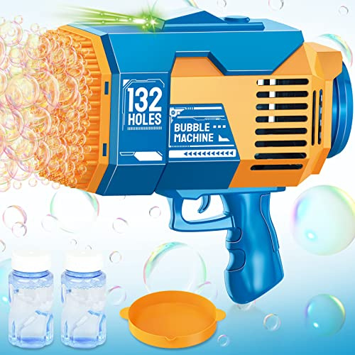 Seifenblasenmaschine Seifenblasenpistole für Kinder, 132 Löcher Seifenblasen Pistole Seifenblasen Hochzeit Deko Seifenblasenspielzeug Geschenk für Kinder, Geburtstag, Party, Bubble Machine (Blau A)