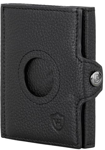 VON HEESEN Airtag Slim Wallet mit XL Münzfach & RFID-Schutz - Airtag Portmonee Herren klein aus echtem Leder - Mini Geldbörse - Kreditkartenetui Kartenetui - Portemonnaie Geldbeutel (Schwarz)