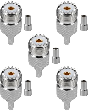 Vecys 5PCS SO-239 UHF Femmina Connettori 50 Ohm SO239 Femmina Jack Crimpare RF Connettore Coassiale Adattatore per RG58 VLMR195 RG142 RG400 Cavo Coassiale a Bassa Perdita Compatibile Radioamatoriali