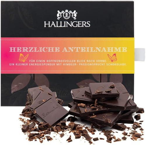 Hallingers Genuss Manufaktur Vegane Schokolade Geschenk - Tafel aus handgeschöpftem Edelkakao ohne Alkohol edler Karton Herzliche Antei... Himbeer-Maracuja, Geschenkidee für Frauen Männer