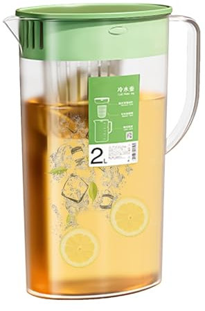 Brocca D'acqua Porta Frigorifero Con Coperchio, 2L Caraffa Con Inserto Per Frutta, Brocca Per Infusore Di Frutta Resistenza Al Calore, Brocca In Plastica Per Frigorifero Per Tè Freddo, Limonata