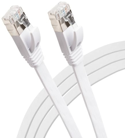 Maplin Ethernet-kabel 15 m vit, platt CAT6 gigabit UTP LAN-nätverkskabel RJ45 hög hastighet 10 Gbps kompatibel med bärbar dator, PC, CCTV, PS4/5, Xbox, Switch, modem, roouter, smart TV, Sky Box,