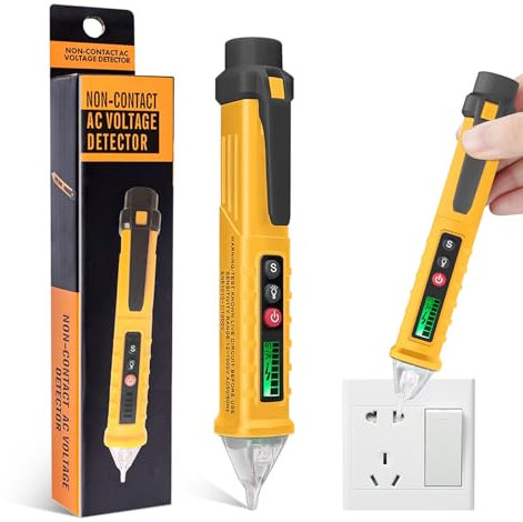 SULIVES Voltage Tester, Non-Contact Electrical Tester, 12V-1000V AC Voltage Detector Pen, LCD Display, Flashlight, Buzzer Alarm, Wire Breakpoint Finder, Safety Voltage Tester - Yellow