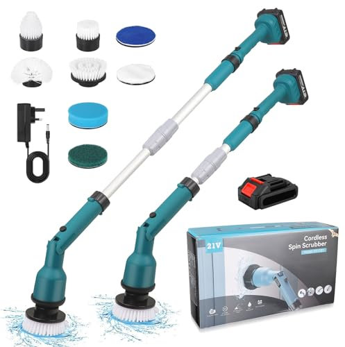 20V Electric Spin Scrubber, Cordless Electric Cleaning Brush with 4 Brush Heads & 10000mAh Batteries, 2 Speeds Adjustable, Extension Pole 102-120cm, for Outdoor Bathroom Stone Tile Floor Grout Grooves