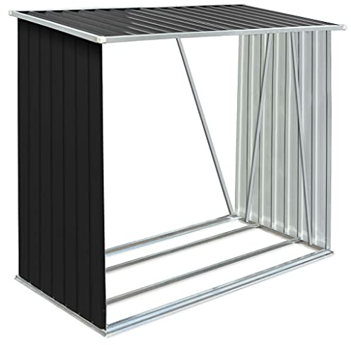 Gecheer Legnaio da Giardino in Acciaio Zincato 163x83x154 cm Antracite con Tetto Inclinato e Struttura Stabile per Conservazione e Ariazione della Legna da Ardere