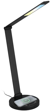 BRILONER - LED Schreibtischlampe mit induktiver Ladefläche, dimmbar, einstellbar von warmweiß bis kaltweiß, Tischlampe, Nachttischlampe, Tischleuchte, Home Office, Bürolampe, 18x44 cm (DxH), Schwarz