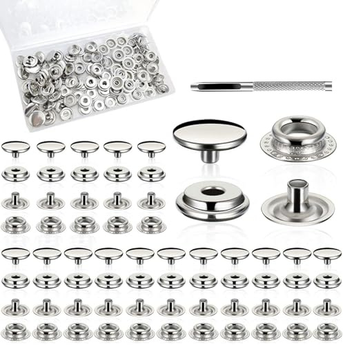200 Stück Druckknöpfe, Druckknöpfe, 15 mm, Edelstahl, Marinequalität, Boot, Segeltuch, 3/8 Zoll Stecknuss, Metallknöpfe für Kleidung, Leder, Bootsabdeckung, Stoff