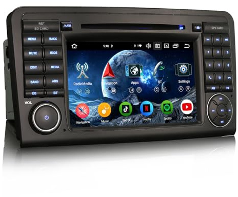 Erisin 7 inch 8-Core 4GB+64GB Android 14 Car Stereo with Sat Nav for Mercedes Benz ML Class W164 GL-Class X164 Head Unit with CarPlay Android Auto Bluetooth GPS DSP DAB+ WIFI 4G DVD CD Player DVR SWC