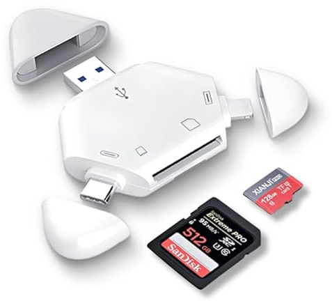 5-in-1 SD/TF Card Reader for Lightning/USB/Type-C Ports - High-Speed Memory Card Reader Compatible with iPhone, iPad, Samsung, MacBook, Windows Laptop, PC