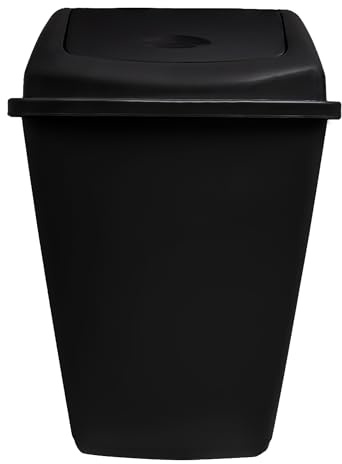 KMJ Large 50L Kitchen Bin- Convenient & Durable Waste Bins with Swing Lid– Perfect Trash Bin for Kitchen, Office, Bathroom and Home– Space Saving Black Bins- Black 1 Pack